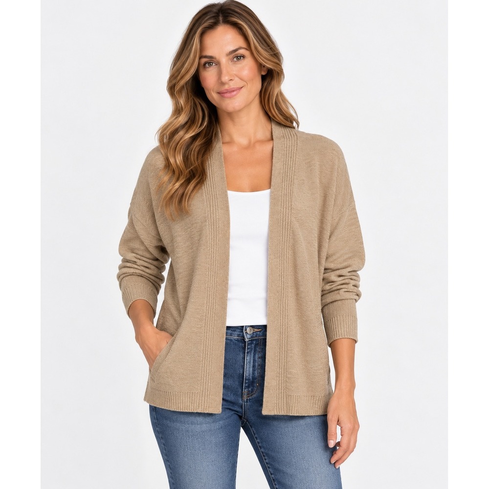 J. Jill Wearever Light Camel Heather Open Front Cardigan Sweater M 325661 NWT